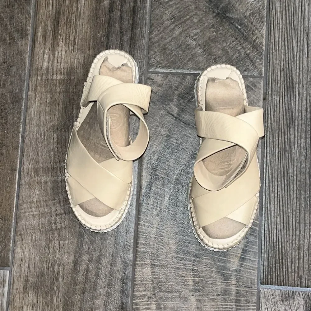 Franco Sarto nude leather ankle strap platform sandals